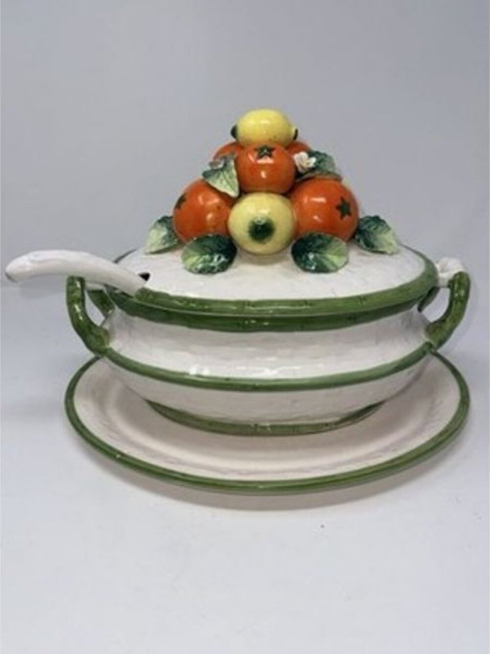 Vintage Lemon and Oranges Majolica Soup Tureen with Underplate and Ladle Japan